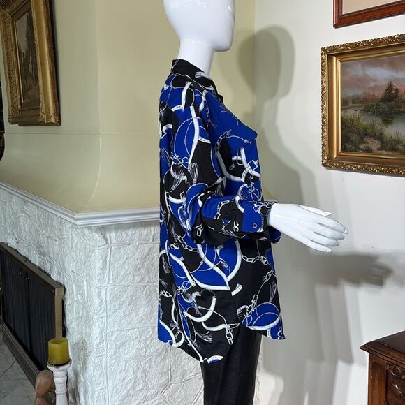 Ralph Lauren Equestrian Harness & Chain Print Crepe Button Down Shirt - Picture 5 of 11